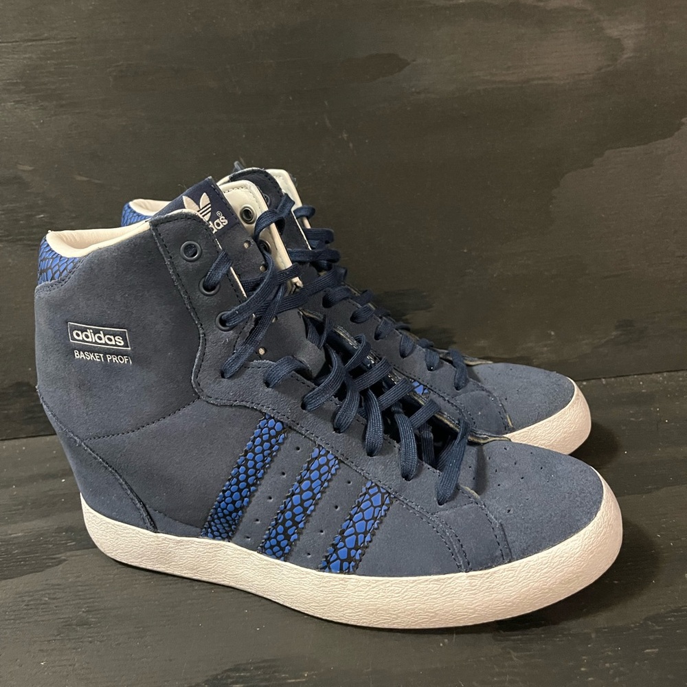 adidas Basket Profi Up Women’s Size 10.5 Blue Suede Hidden Wedge Shoes M20838